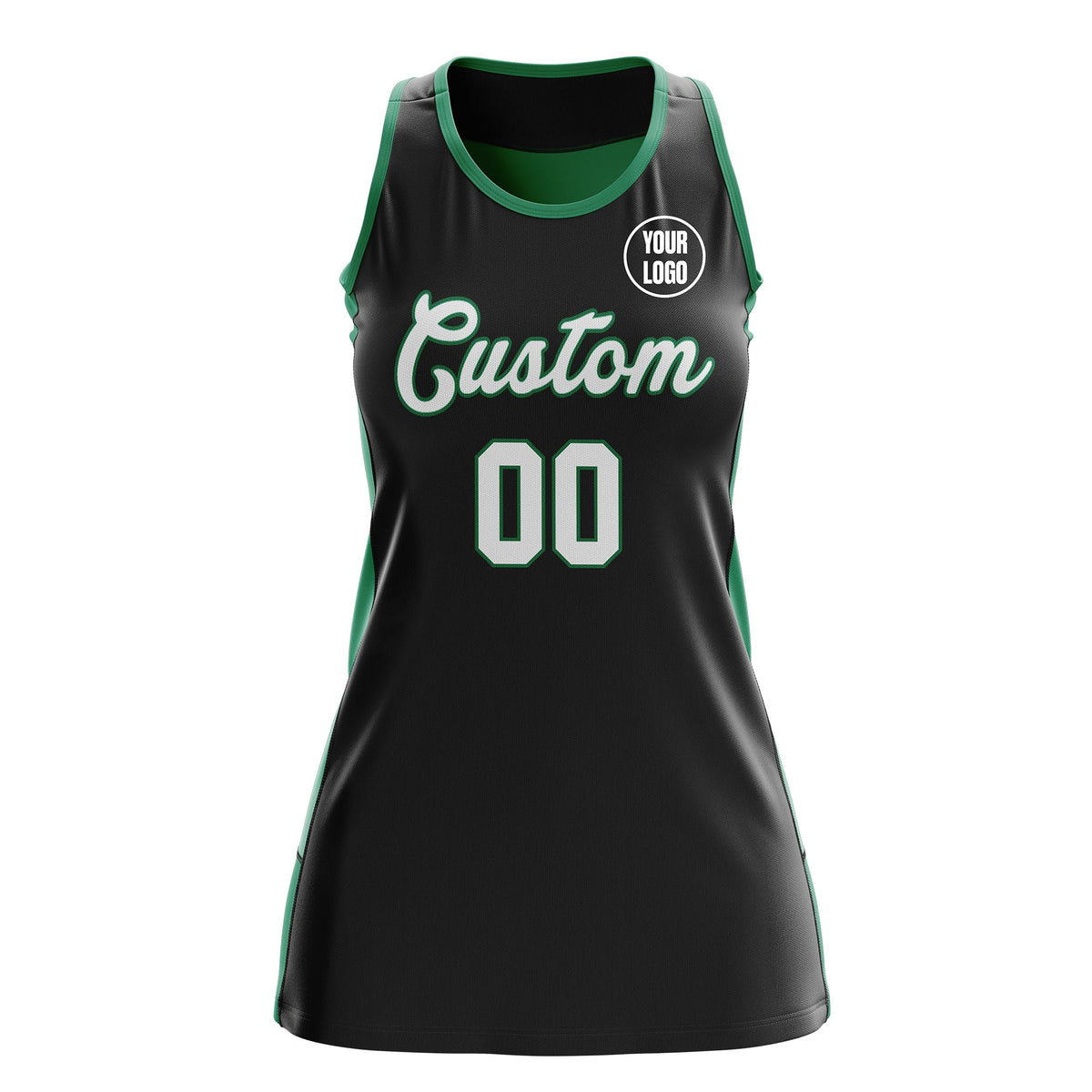 Custom Netball Dress | Black Kelly Green Classic Style Two-Tone Match Day Uniform