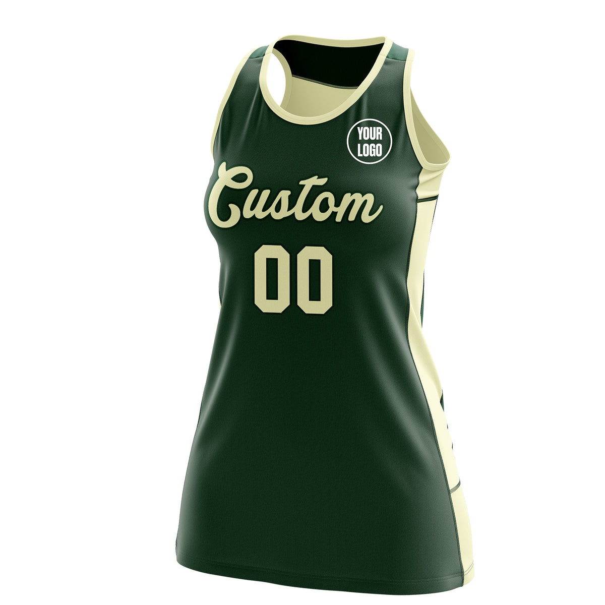 Custom Netball Dress | Green Cream Classic Style Two-Tone Match Day Uniform