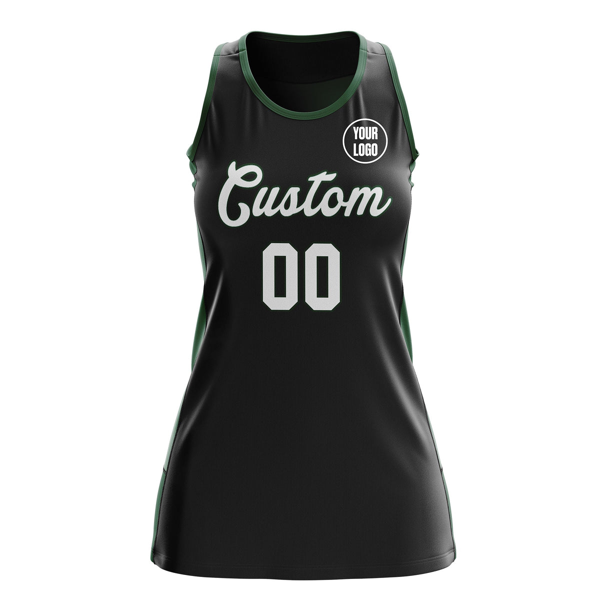 Custom Netball Dress | Black Green Classic Style Two-Tone Breathable Performance Sportswear
