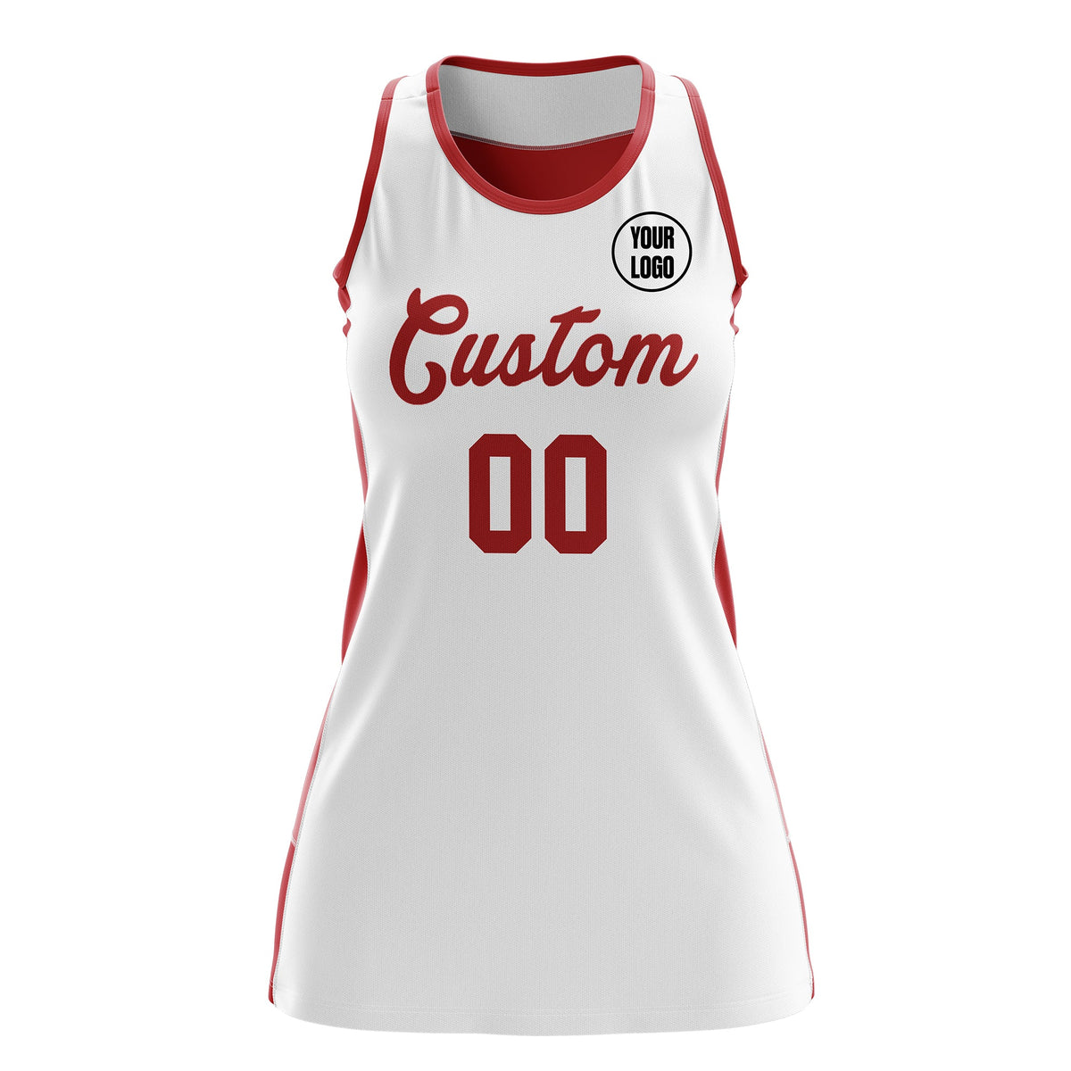 Custom Netball Dress | White Red Classic Style Two-Tone Professional Team Uniforms