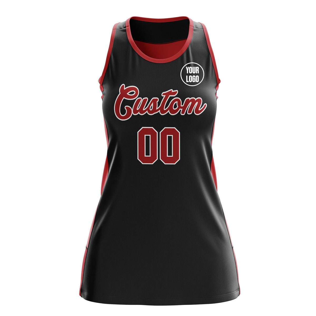 Custom Netball Dress | Black Red Classic Style Two-Tone Breathable Performance Sportswear