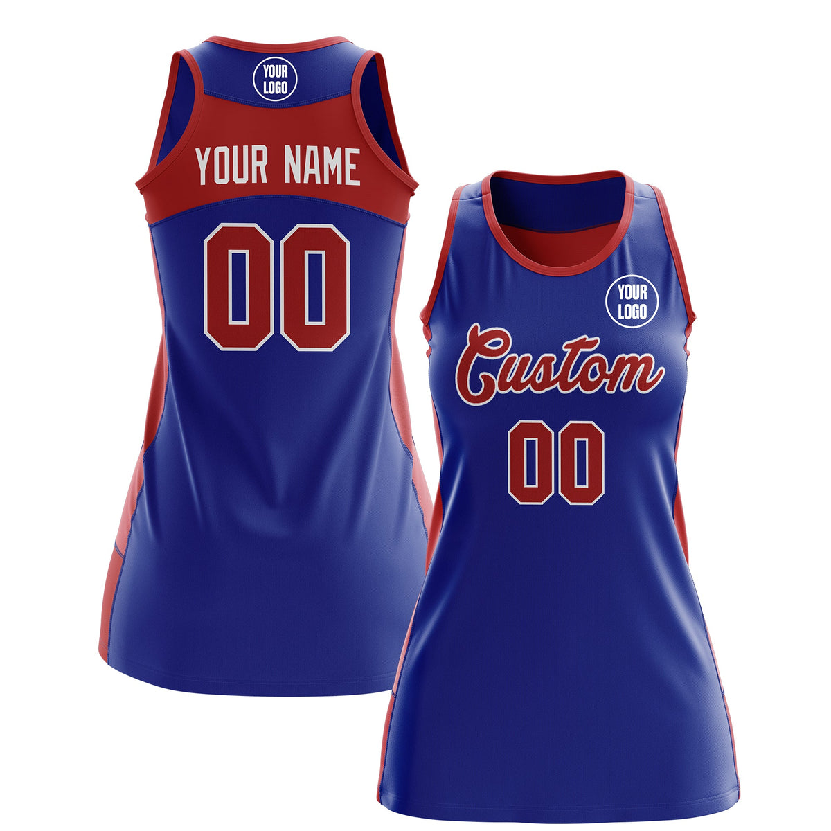 Custom Netball Dress | Royal Blue Red Classic Style Two-Tone Professional Team Uniforms