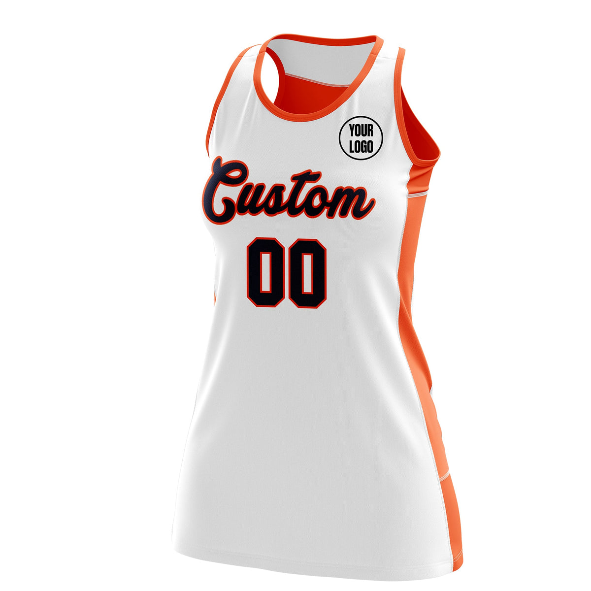 Custom Netball Dress | White Orange Classic Style Two-Tone Breathable Performance Sportswear