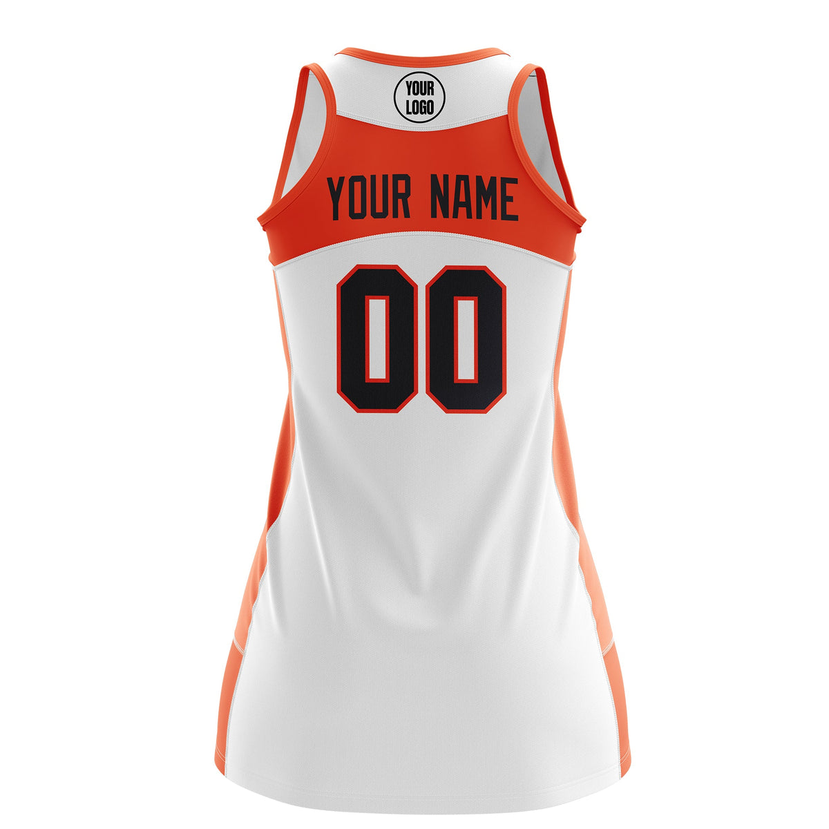 Custom Netball Dress | White Orange Classic Style Two-Tone Breathable Performance Sportswear