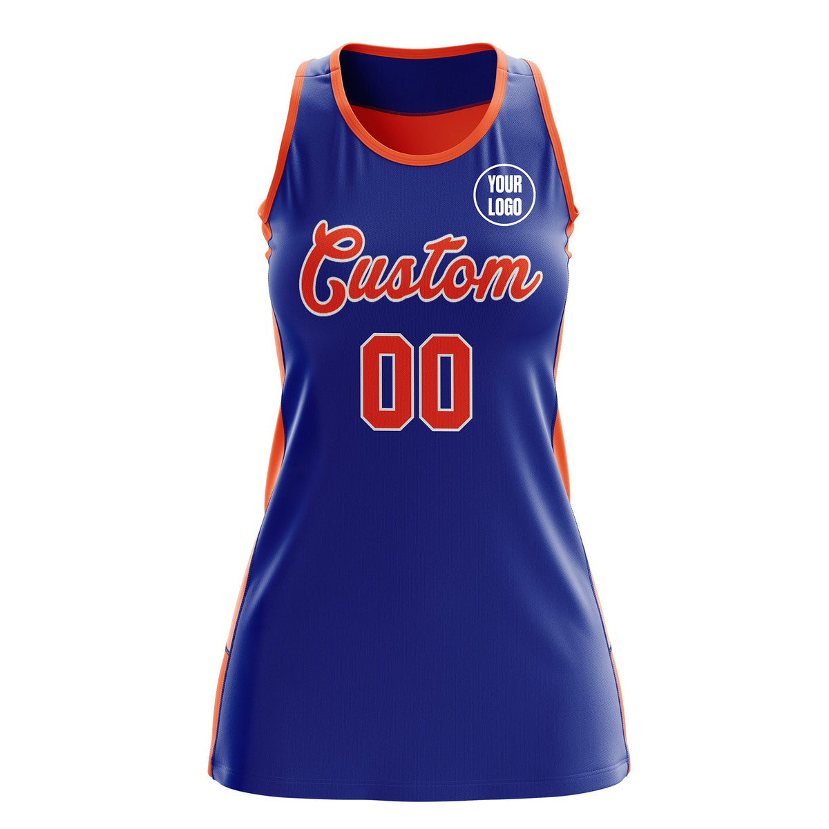 Custom Netball Dress | Royal Blue Orange Classic Style Two-Tone Match Day Uniform