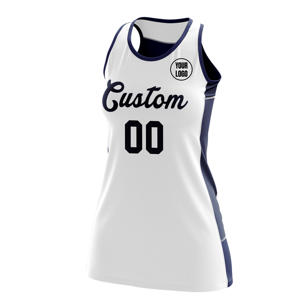 Custom Netball Dress | White Navy Classic Style Two-Tone Match Day Uniform