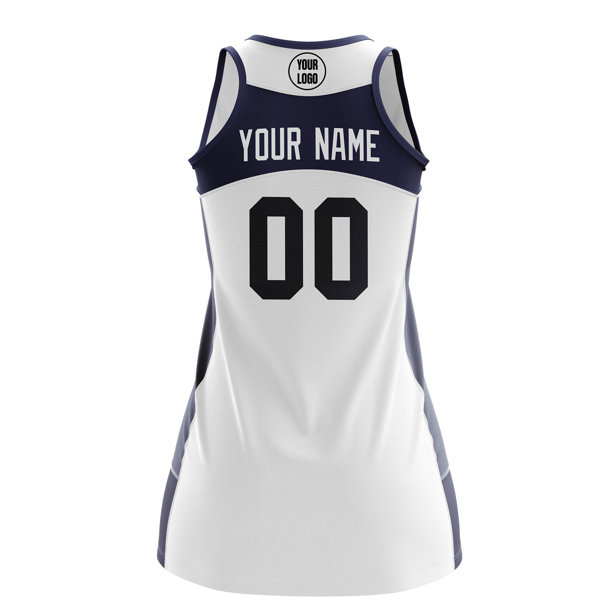 Custom Netball Dress | White Navy Classic Style Two-Tone Match Day Uniform