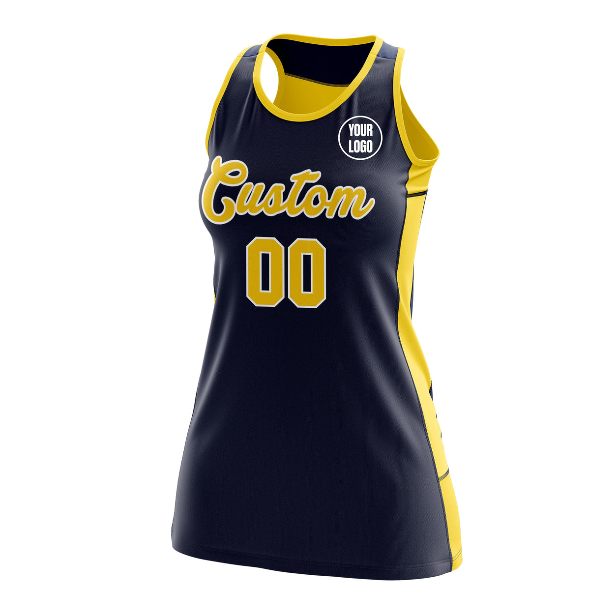 Custom Netball Dress | Navy Gold Classic Style Two-Tone Breathable Performance Sportswear