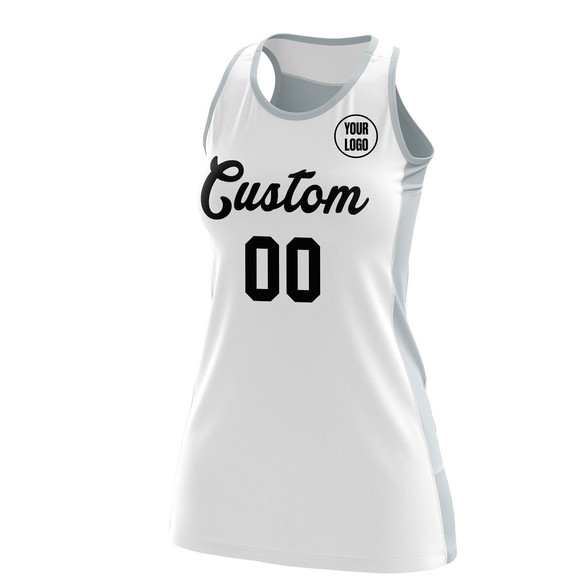 Custom Netball Dress | White Silver Classic Style Two-Tone Match Day Uniform