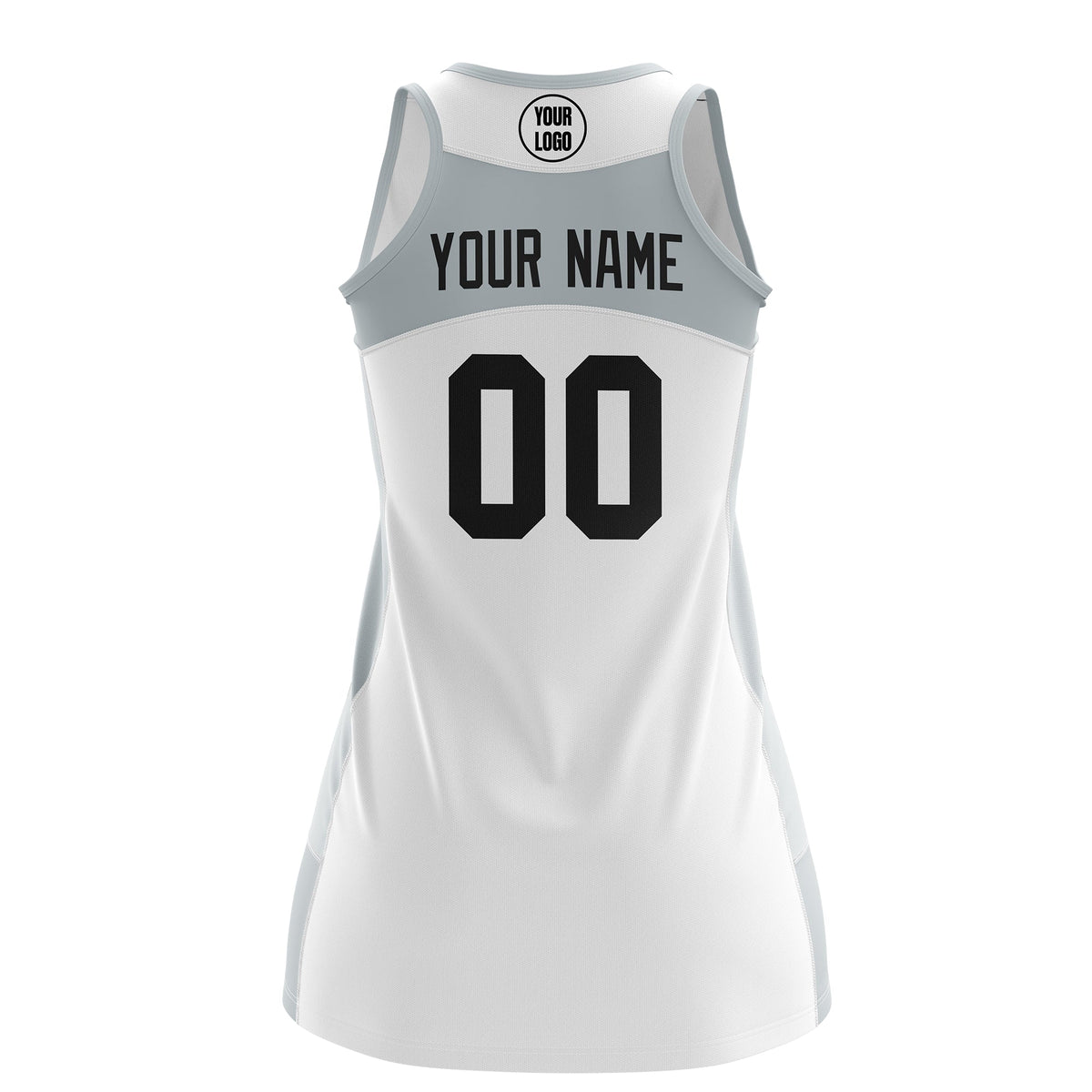 Custom Netball Dress | White Silver Classic Style Two-Tone Match Day Uniform