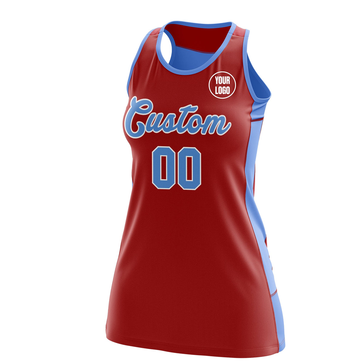 Custom Netball Dress | Red Powder Blue Classic Style Two-Tone Breathable Performance Sportswear