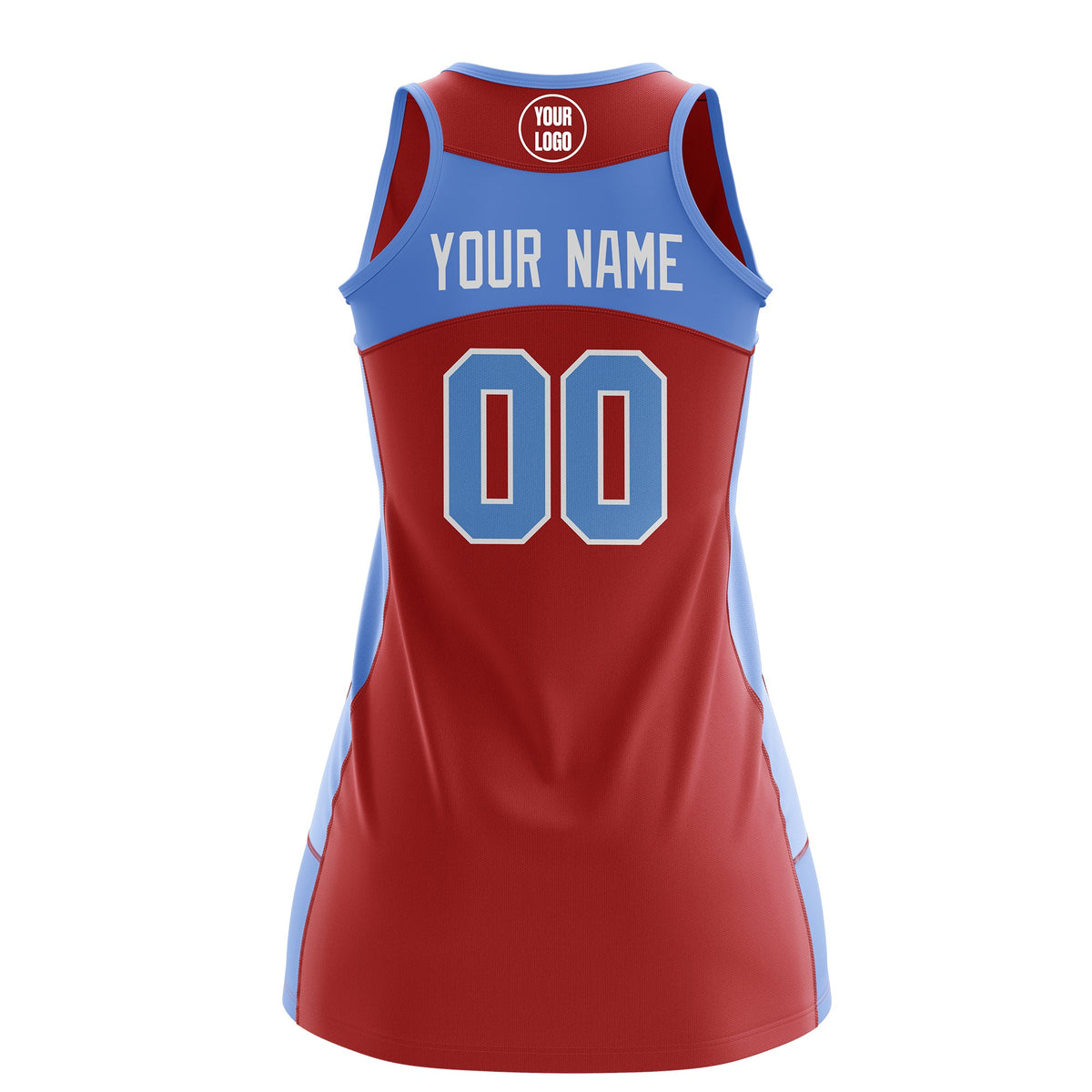 Custom Netball Dress | Red Powder Blue Classic Style Two-Tone Breathable Performance Sportswear