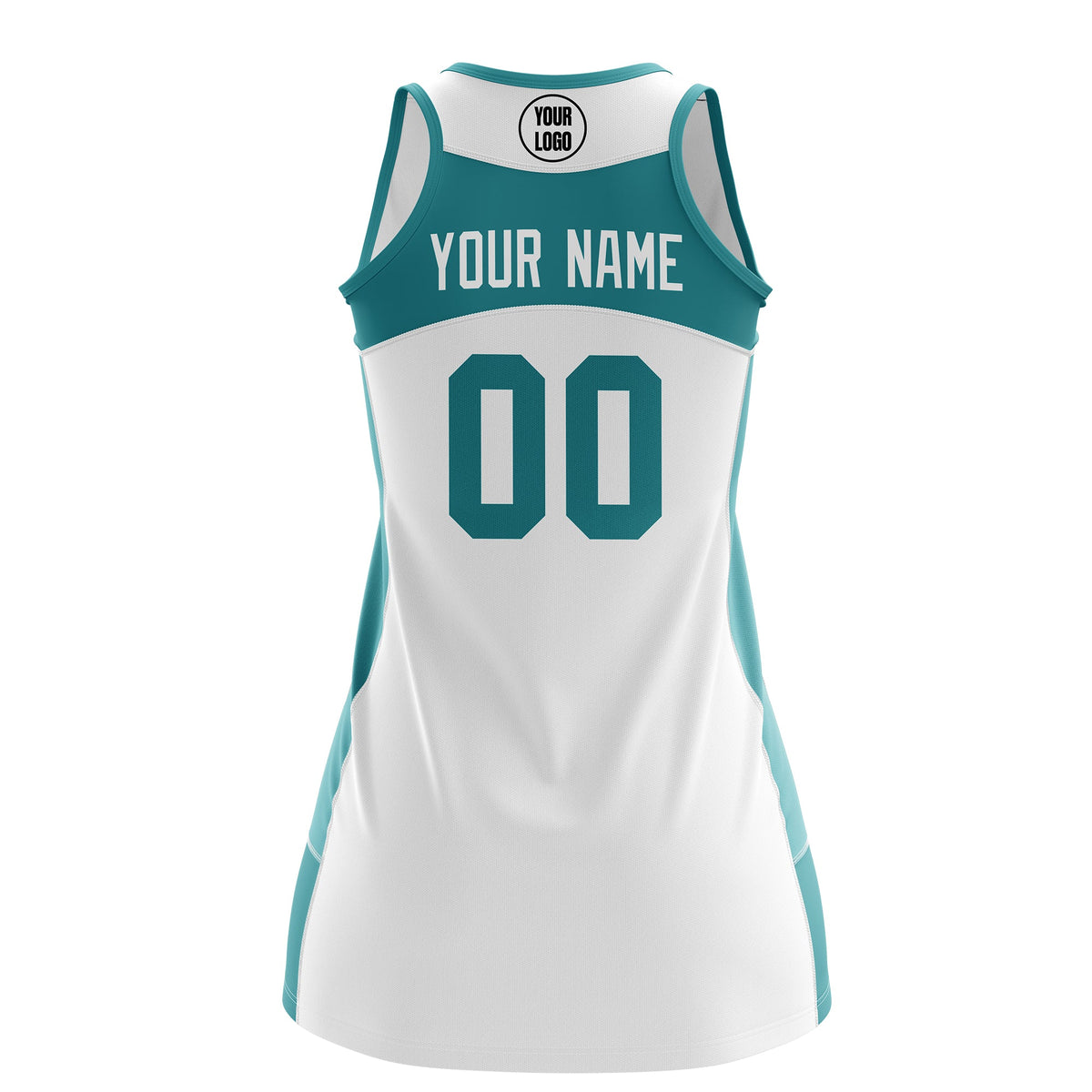 Custom Netball Dress | White Teal Classic Style Two-Tone Professional Team Uniforms