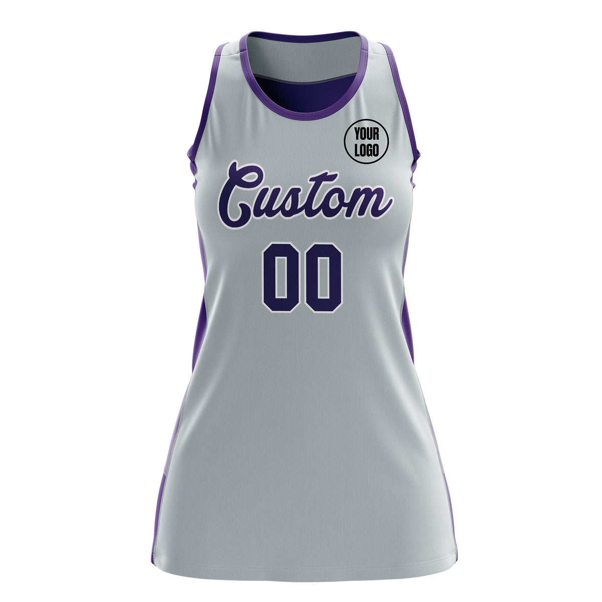 Custom Netball Dress | Silver Purple Classic Style Two-Tone Match Day Uniform