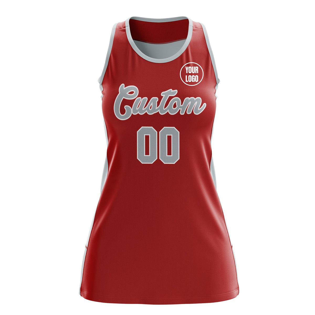 Custom Netball Dress | Red Silver Classic Style Two-Tone Professional Team Uniforms
