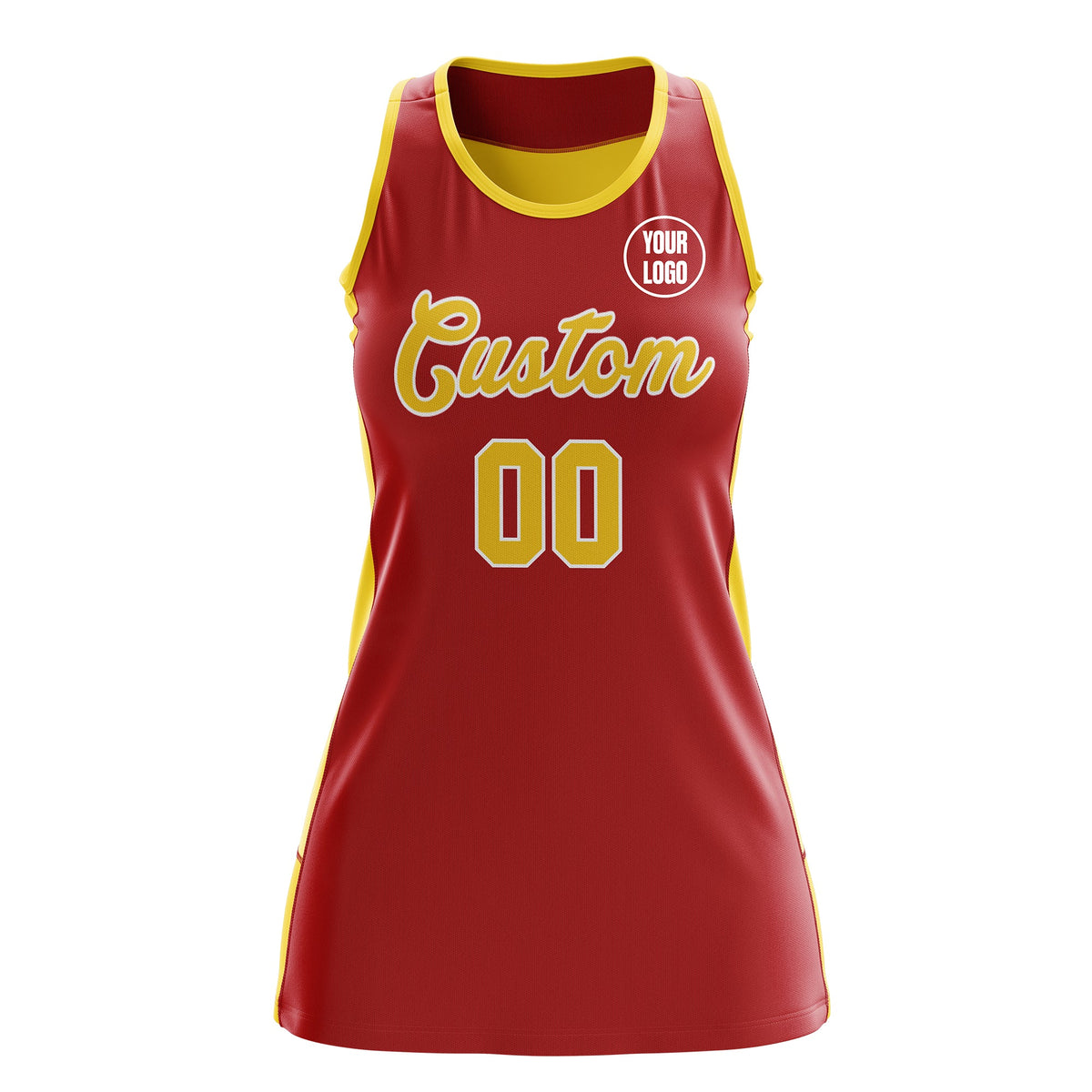 Custom Netball Dress | Red Gold Classic Style Two-Tone Match Day Uniform