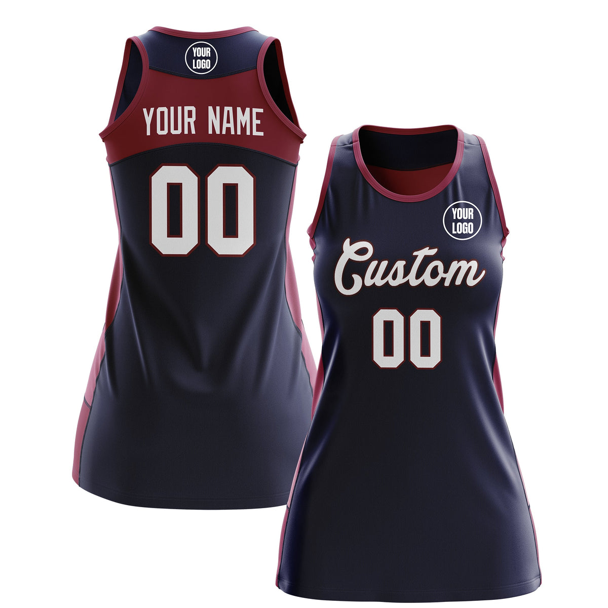 Custom Netball Dress | Navy Crimson Classic Style Two-Tone Professional Team Uniforms