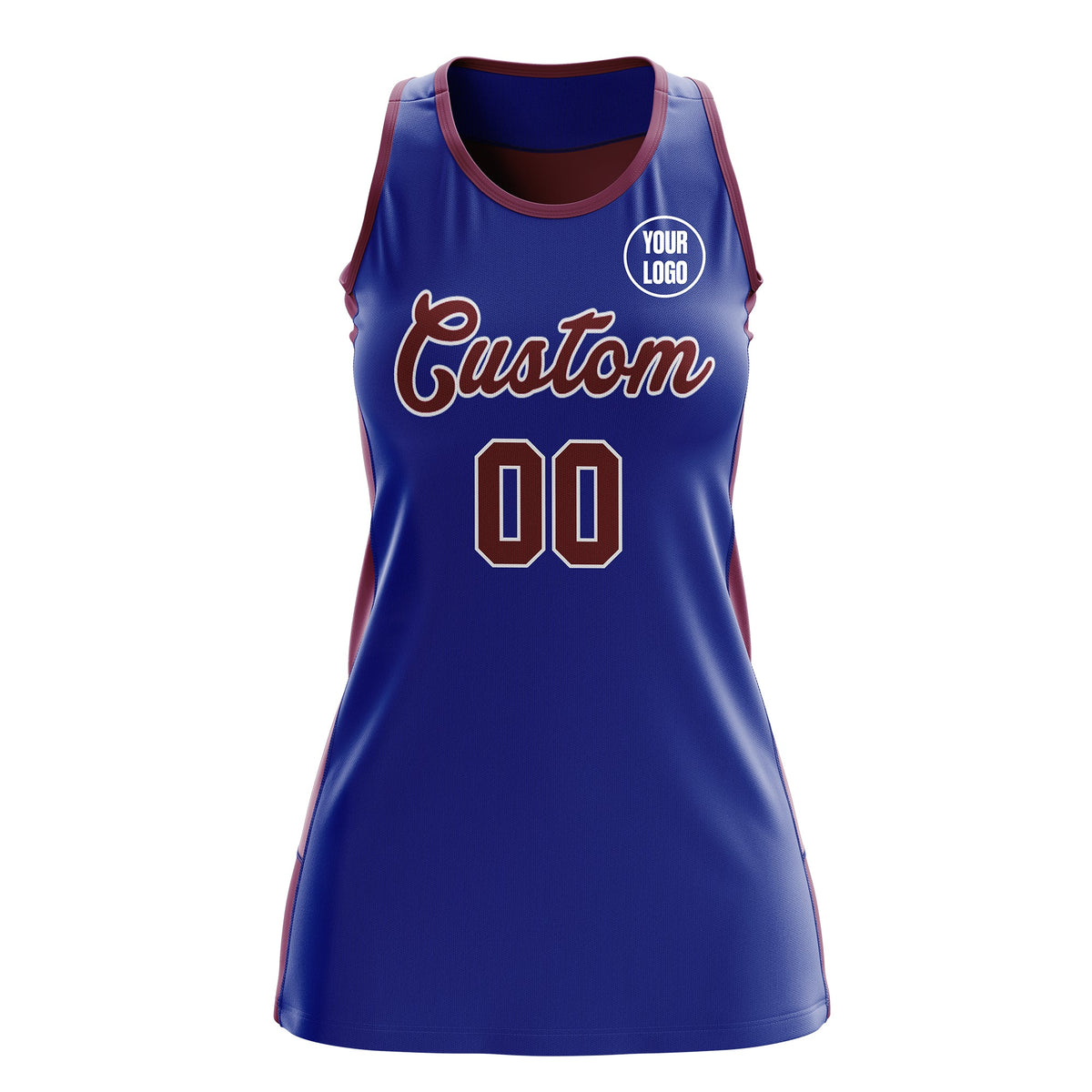 Custom Netball Dress | Royal Blue Crimson Classic Style Two-Tone Match Day Uniform