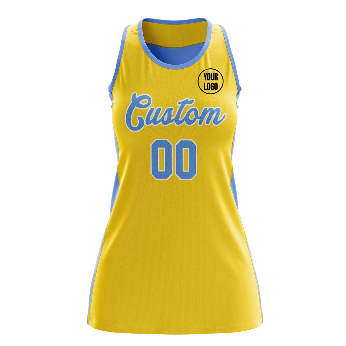 Custom Netball Dress | Gold Powder Blue Classic Style Two-Tone Breathable Performance Sportswear