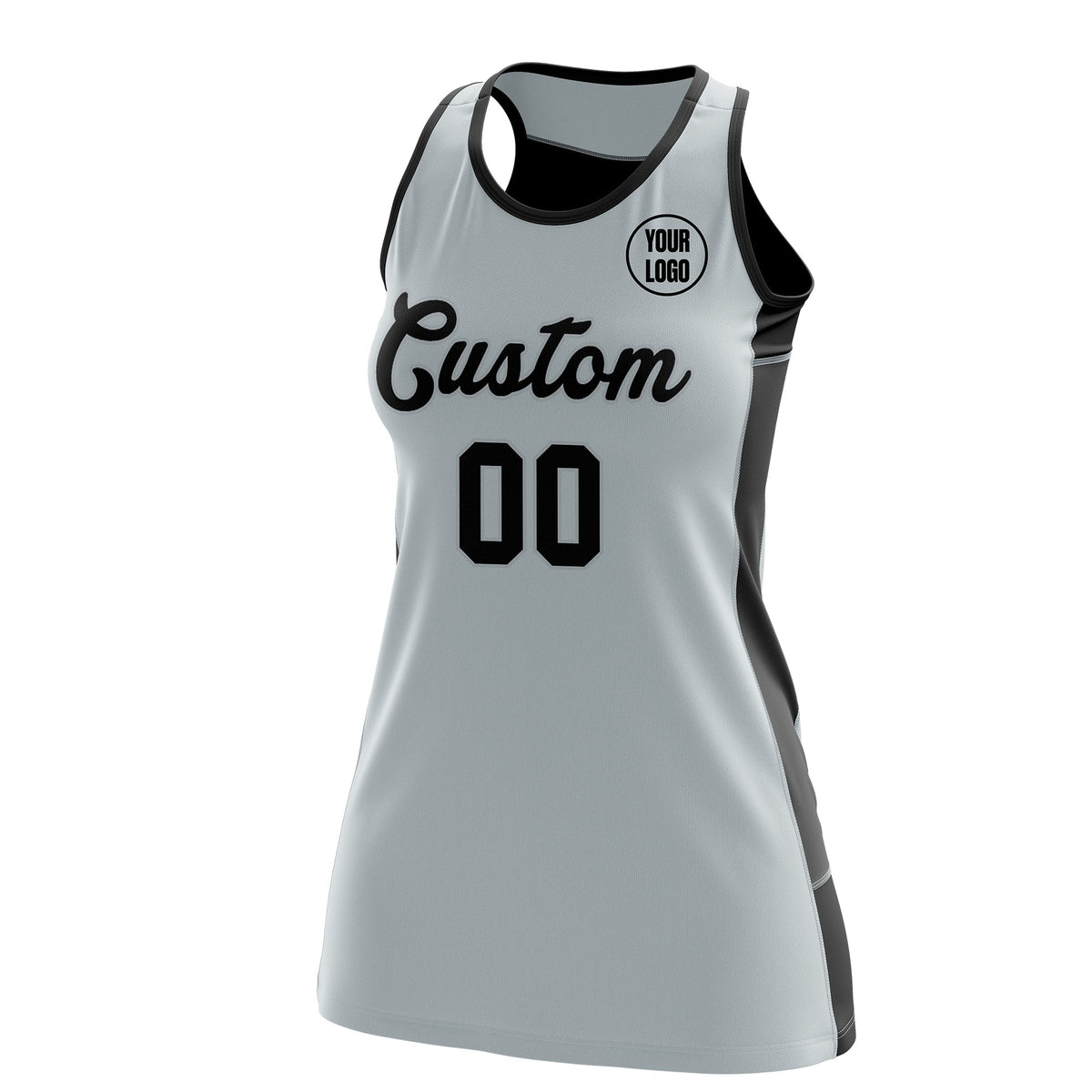 Custom Netball Dress | Silver Black Classic Style Two-Tone Match Day Uniform