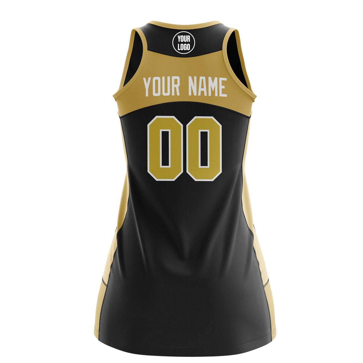 Custom Netball Dress | Black Old Gold Classic Style Two-Tone Professional Team Uniforms
