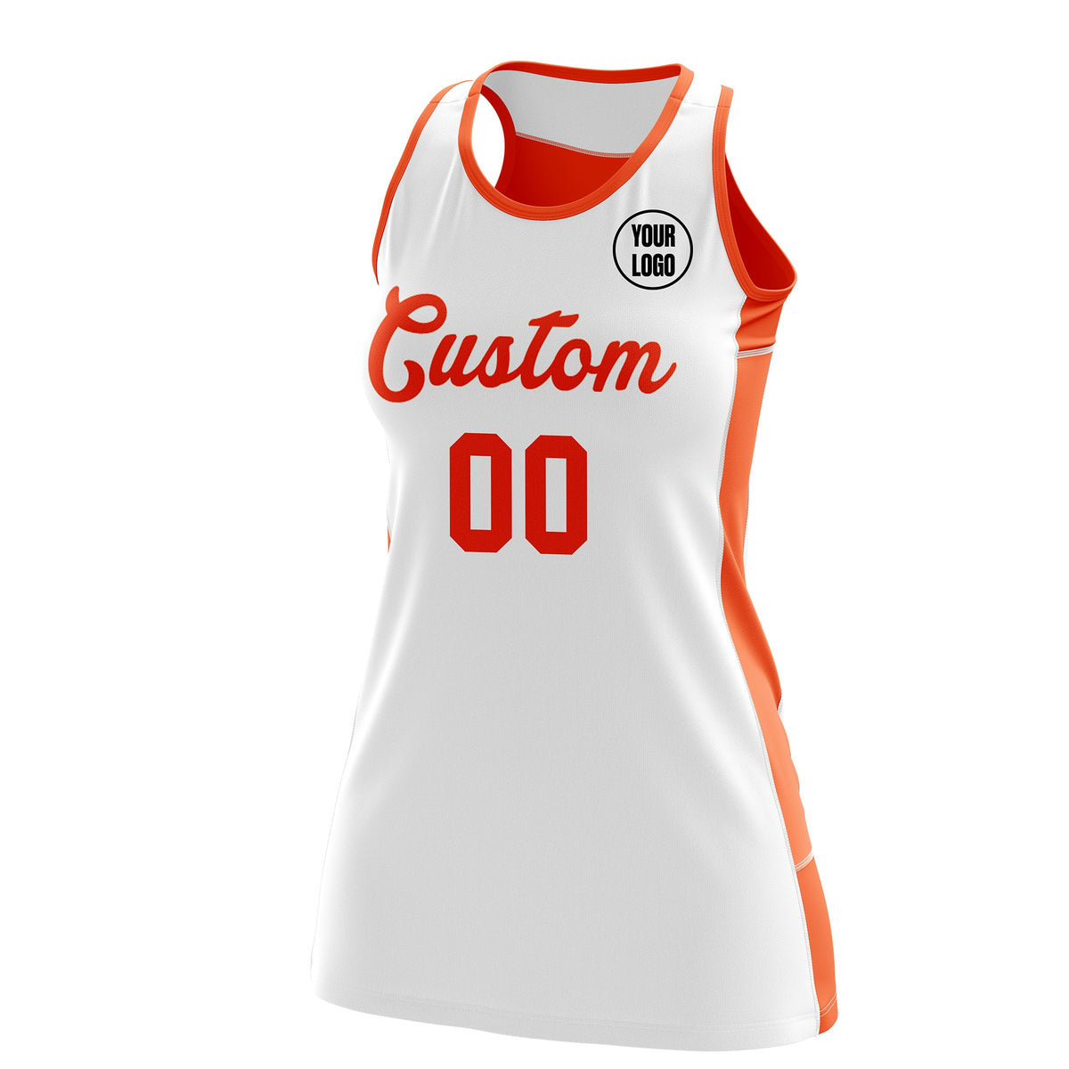 Custom Netball Dress | White Orange Classic Style Two-Tone Match Day Uniform