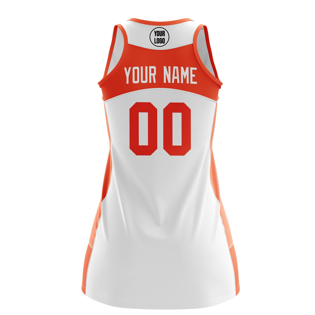 Custom Netball Dress | White Orange Classic Style Two-Tone Match Day Uniform