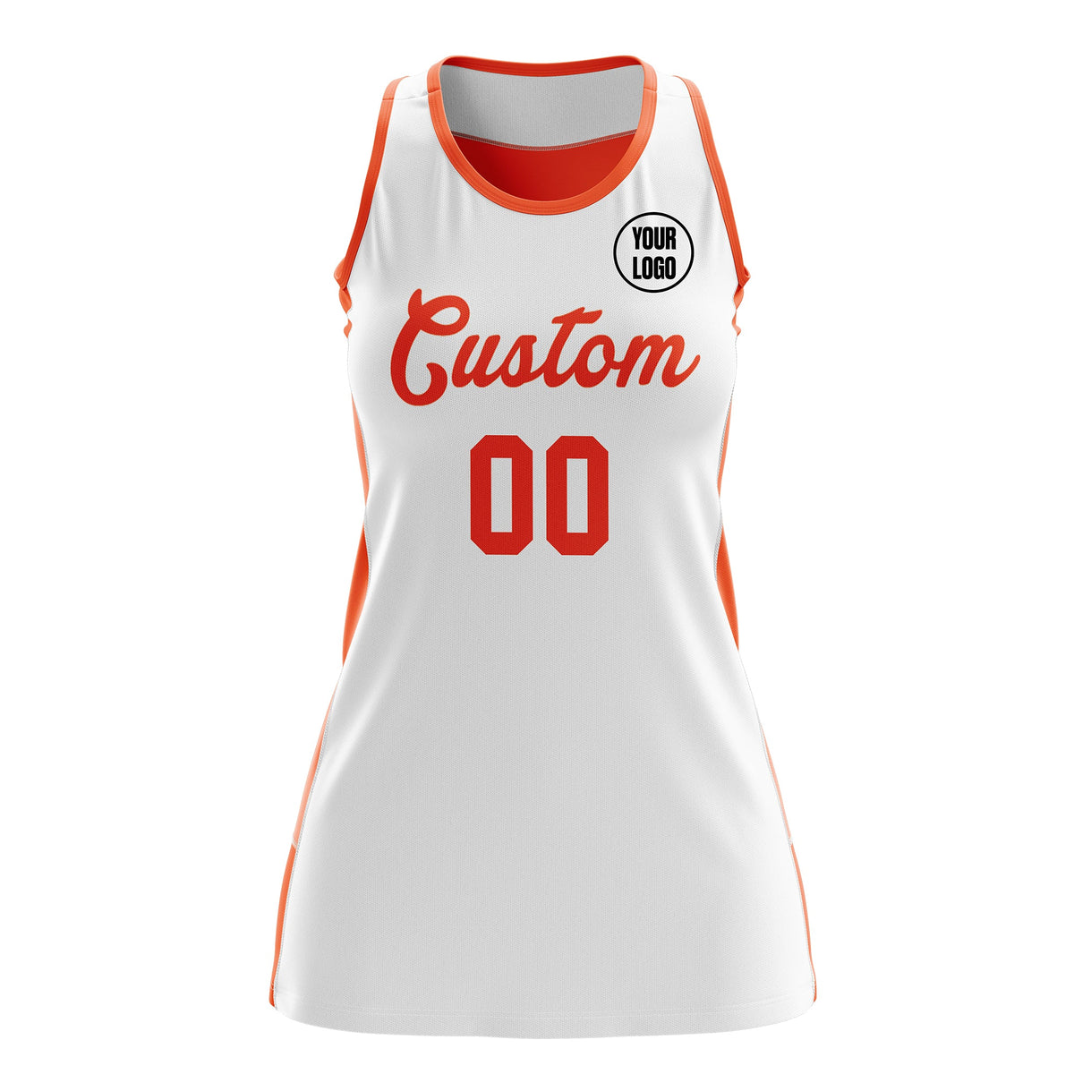 Custom Netball Dress | White Orange Classic Style Two-Tone Match Day Uniform