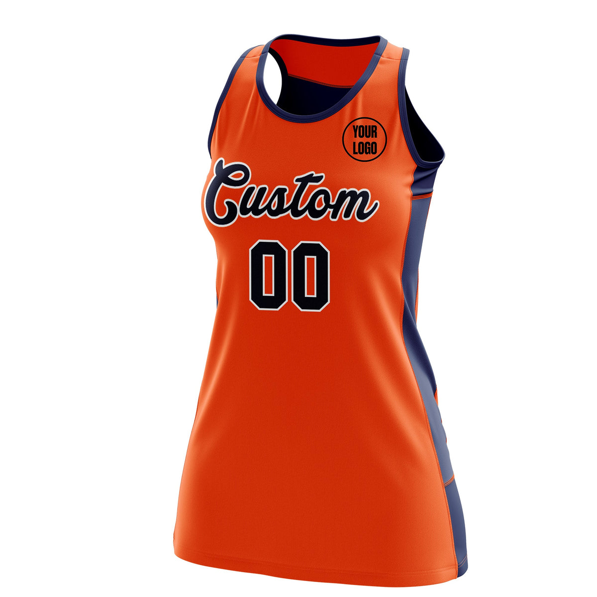 Custom Netball Dress | Orange Navy Classic Style Two-Tone Breathable Performance Sportswear