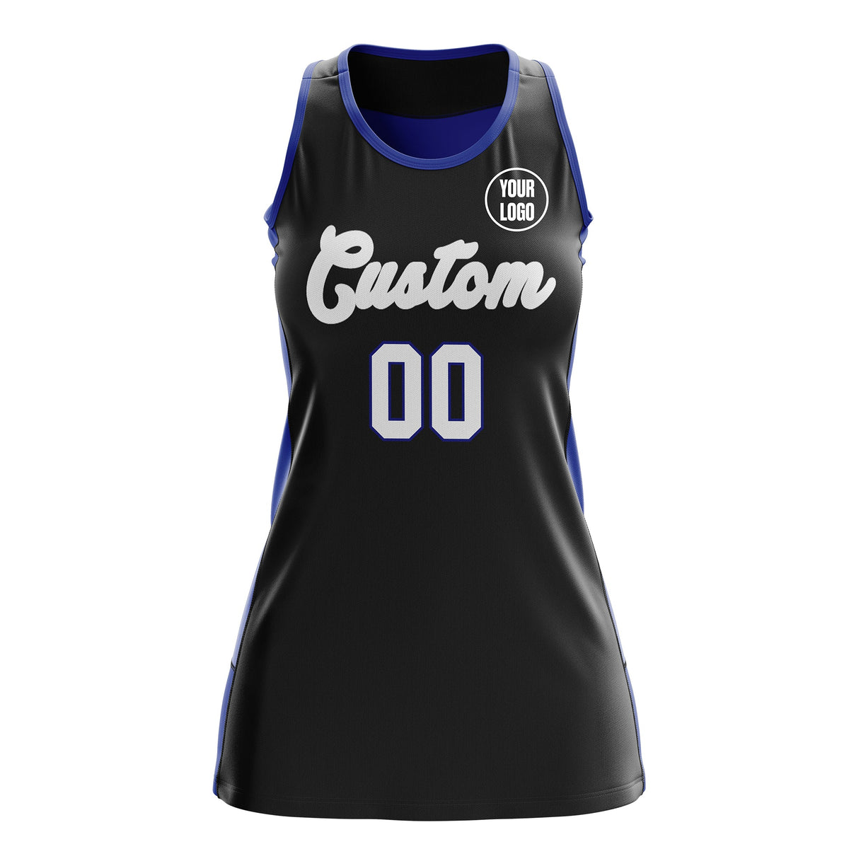 Custom Netball Dress | Black Royal Blue Classic Style Two-Tone Professional Team Uniforms