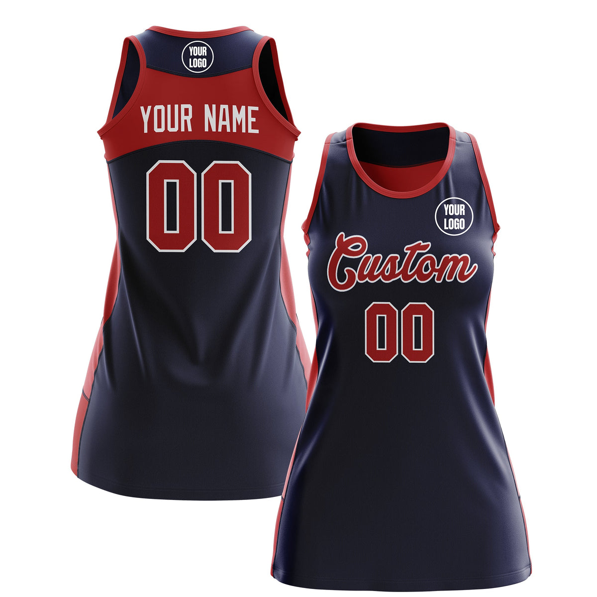 Custom Netball Dress | Navy Red Classic Style Two-Tone Breathable Performance Sportswear
