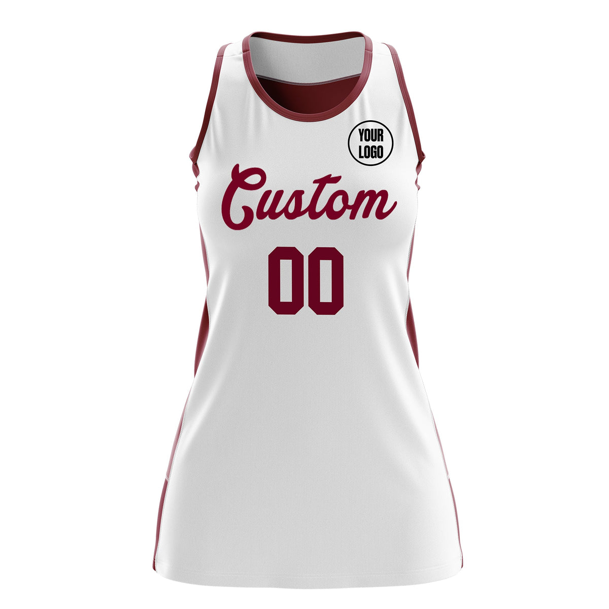Custom Netball Dress | White Crimson Classic Style Two-Tone Match Day Uniform