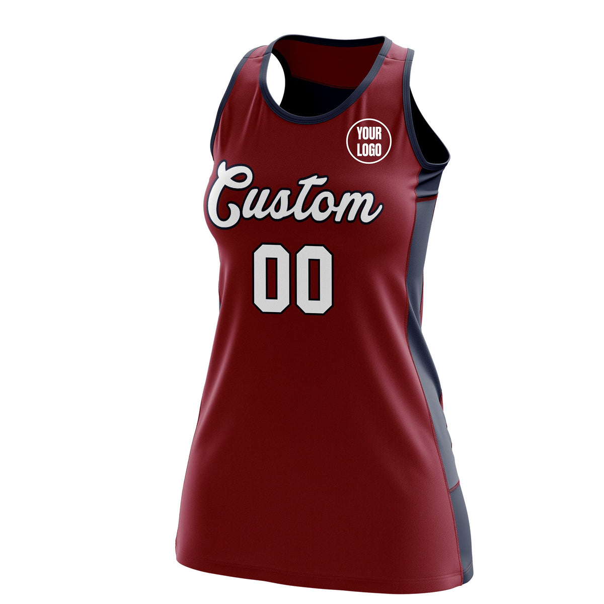 Custom Netball Dress | Crimson Navy Classic Style Two-Tone Breathable Performance Sportswear