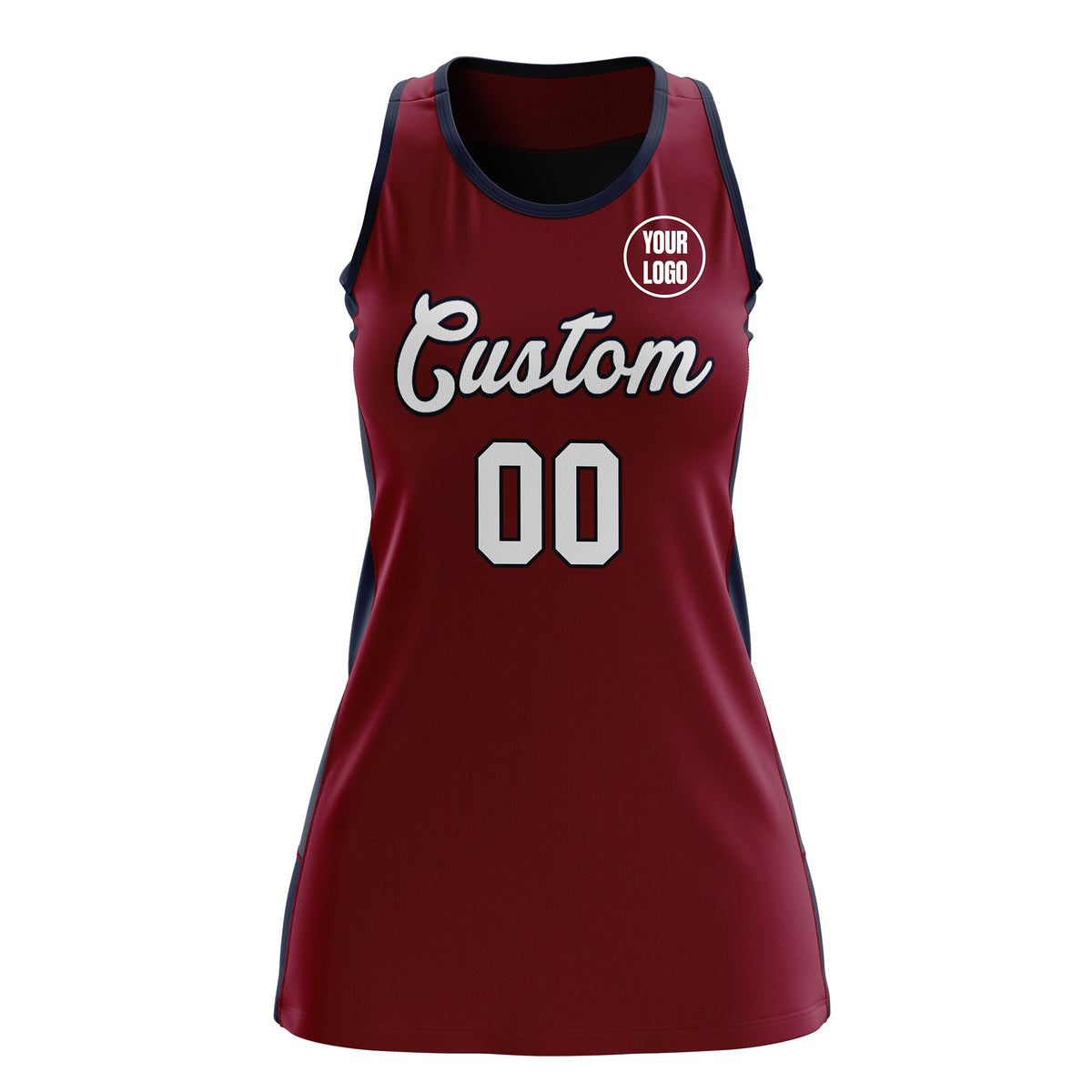 Custom Netball Dress | Crimson Navy Classic Style Two-Tone Breathable Performance Sportswear