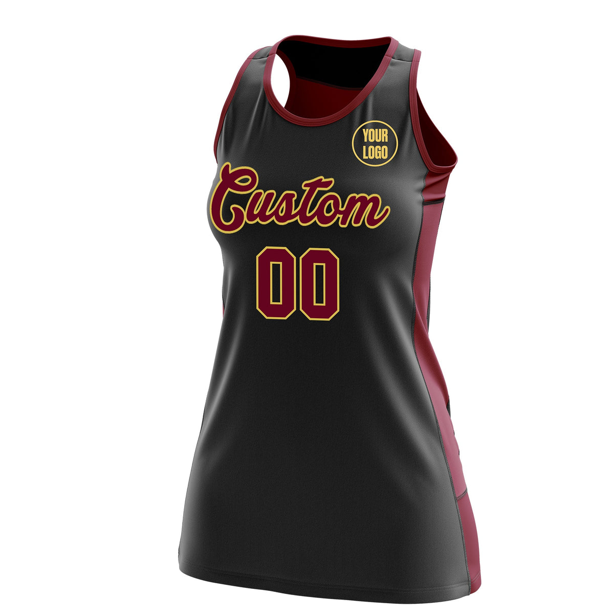 Custom Netball Dress | Black Crimson Classic Style Two-Tone Professional Team Uniforms
