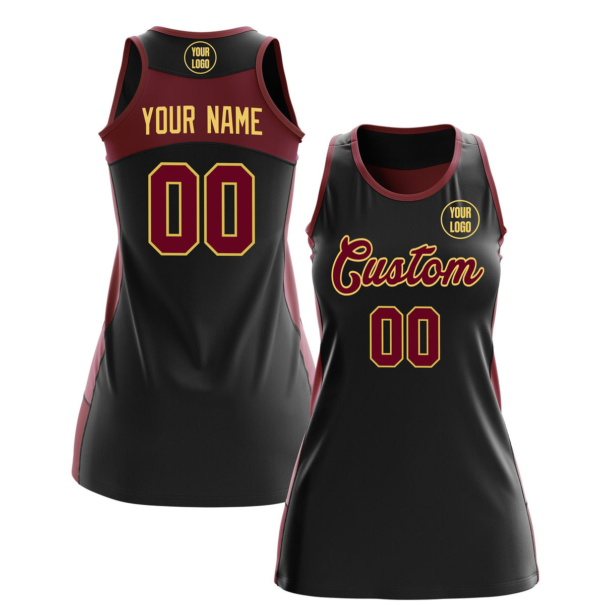 Custom Netball Dress | Black Crimson Classic Style Two-Tone Professional Team Uniforms
