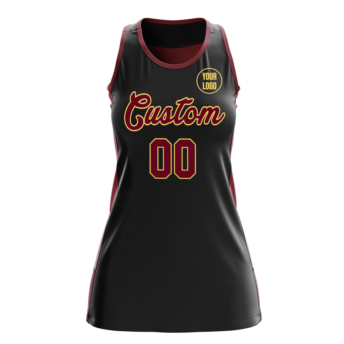 Custom Netball Dress | Black Crimson Classic Style Two-Tone Professional Team Uniforms