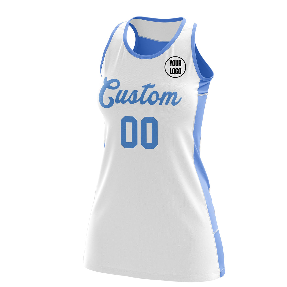 Custom Netball Dress | White Powder Blue Classic Style Two-Tone Match Day Uniform