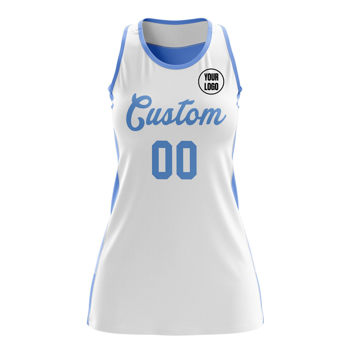 Custom Netball Dress | White Powder Blue Classic Style Two-Tone Match Day Uniform