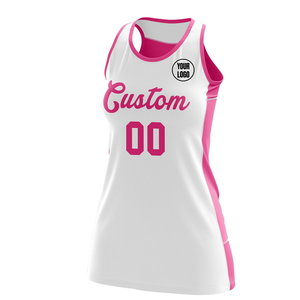 Custom Netball Dress | White Pink Classic Style Two-Tone Breathable Performance Sportswear