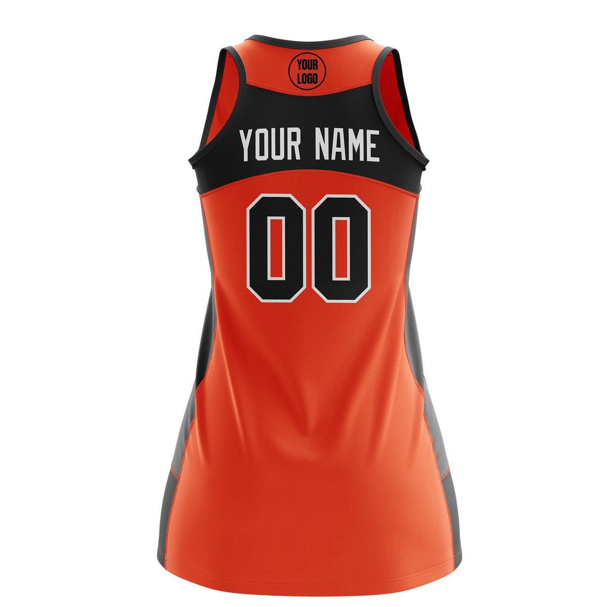 Custom Netball Dress | Orange Black Classic Style Two-Tone Professional Team Uniforms