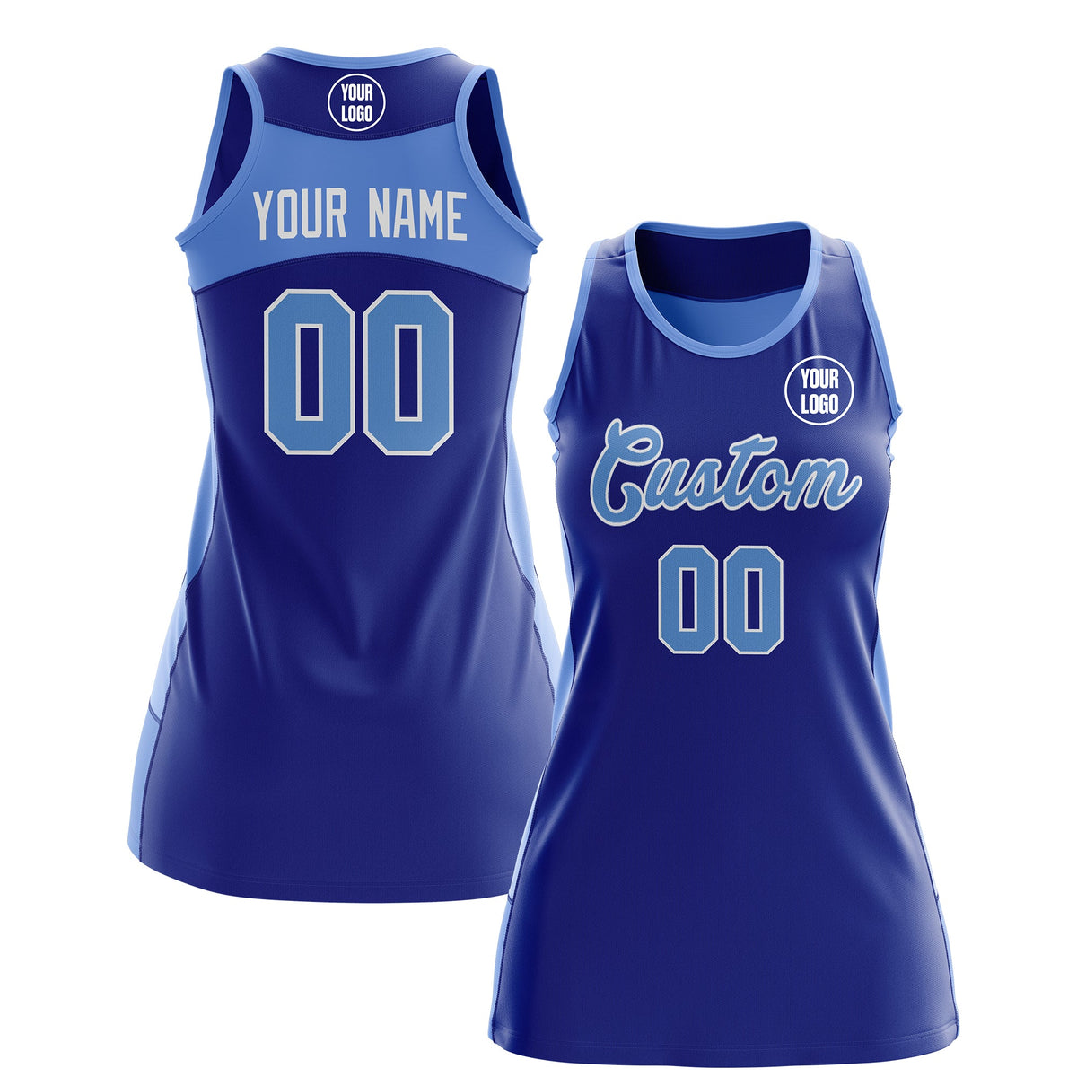 Custom Netball Dress | Royal Blue Powder Blue Classic Style Two-Tone Match Day Uniform