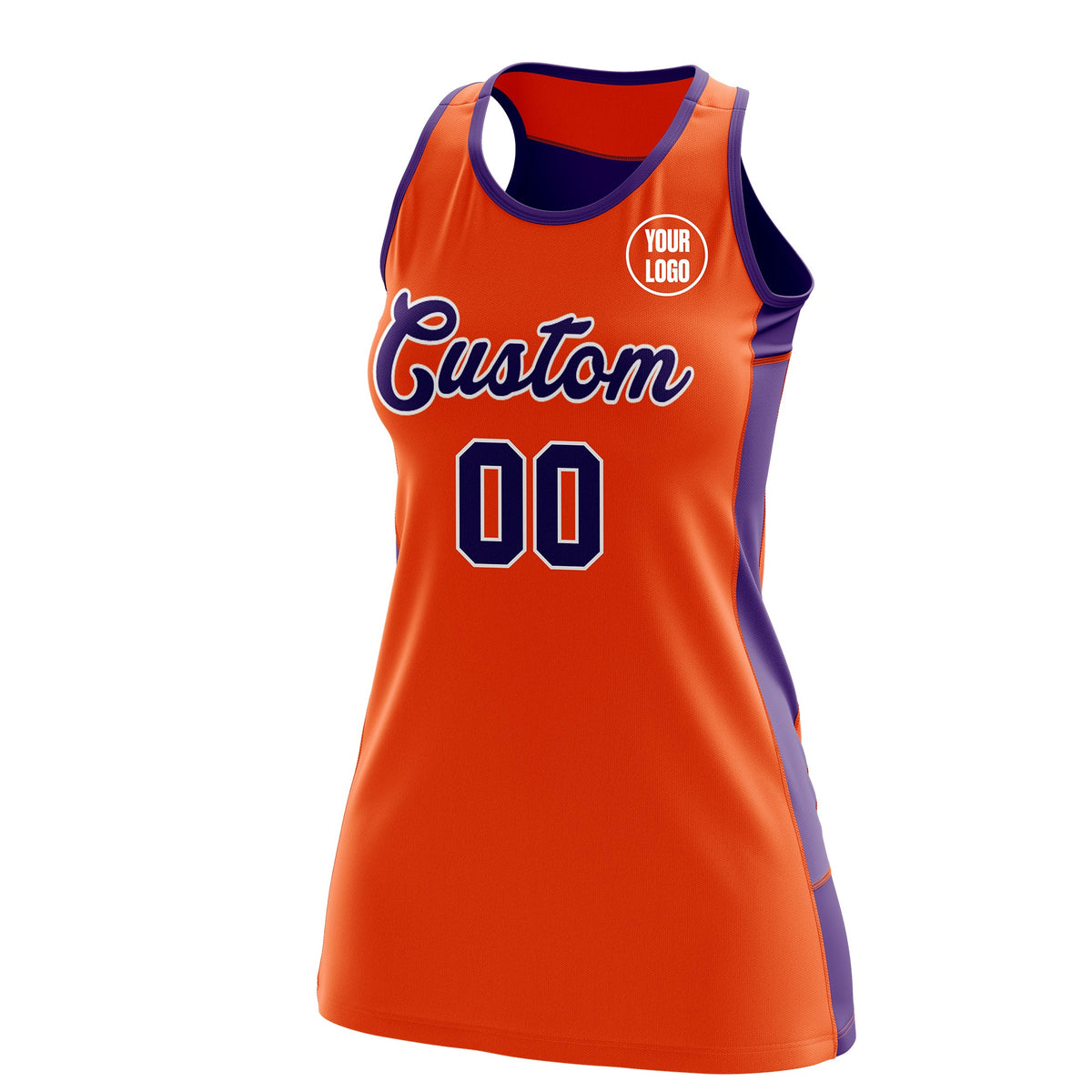 Custom Netball Dress | Orange Purple Classic Style Two-Tone Professional Team Uniforms