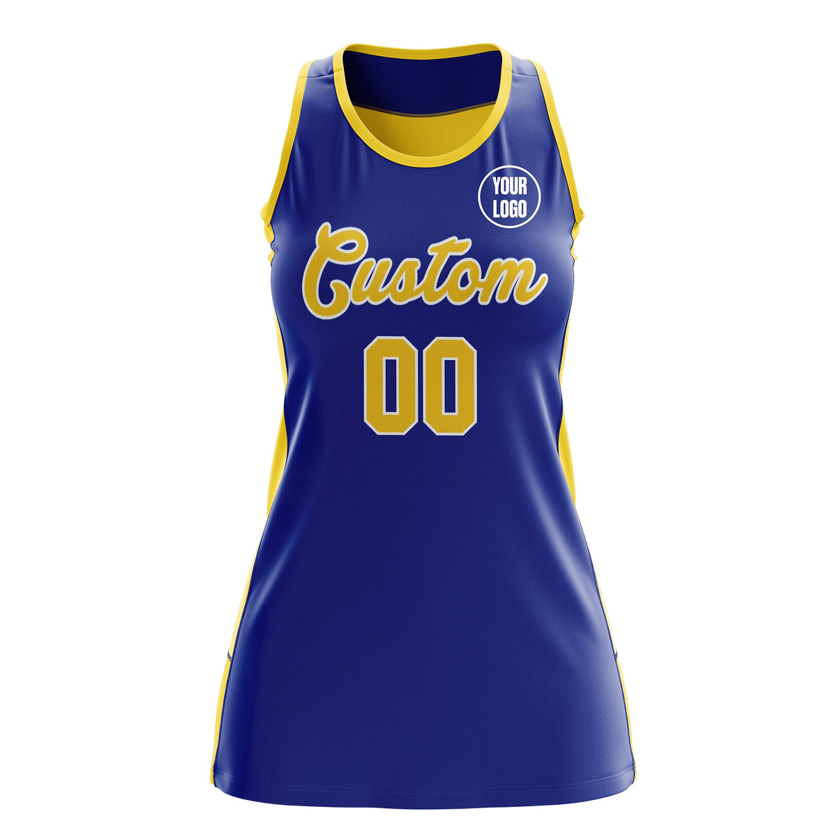 Custom Netball Dress | Royal Blue Gold Classic Style Two-Tone Breathable Performance Sportswear