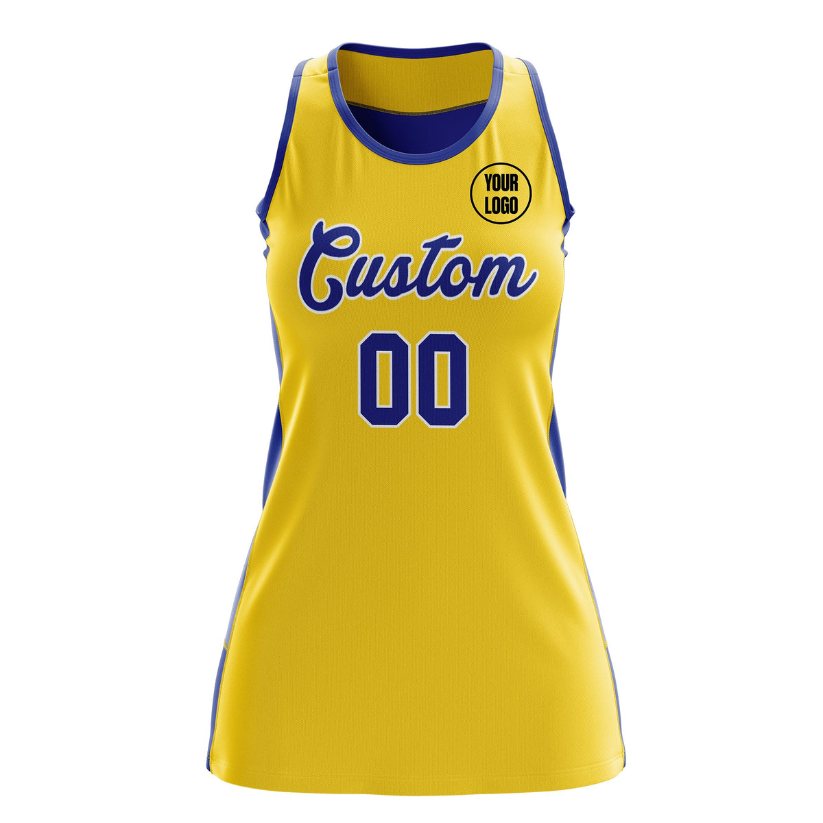 Custom Netball Dress | Gold Royal Blue Classic Style Two-Tone Professional Team Uniforms