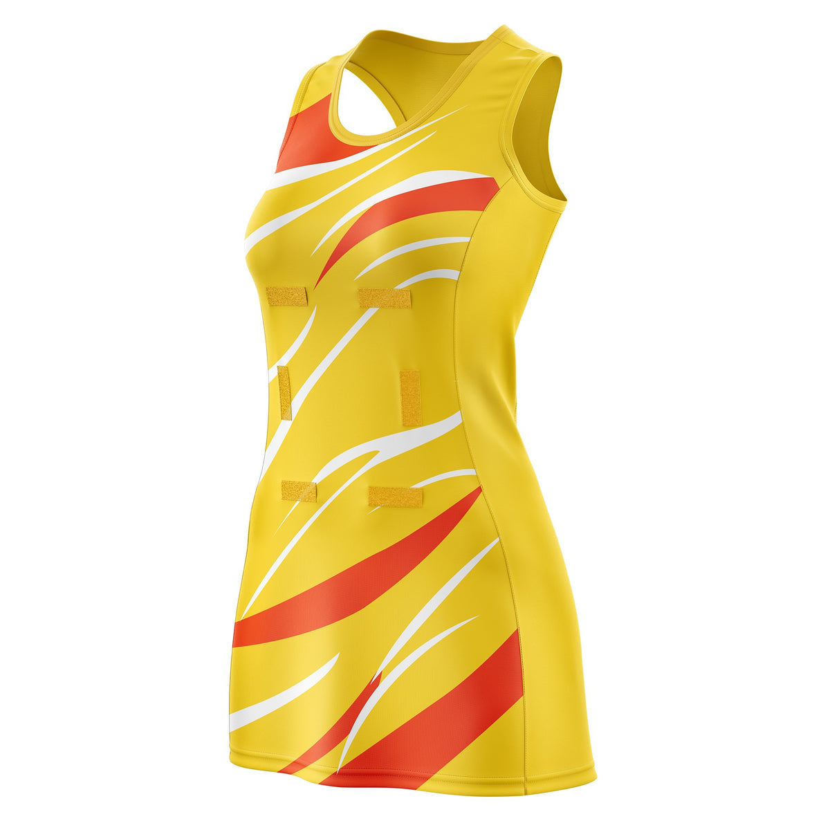 Custom Gold Orange Dynamic Stripes Breathable &amp; Quick-Drying Netball Dress
