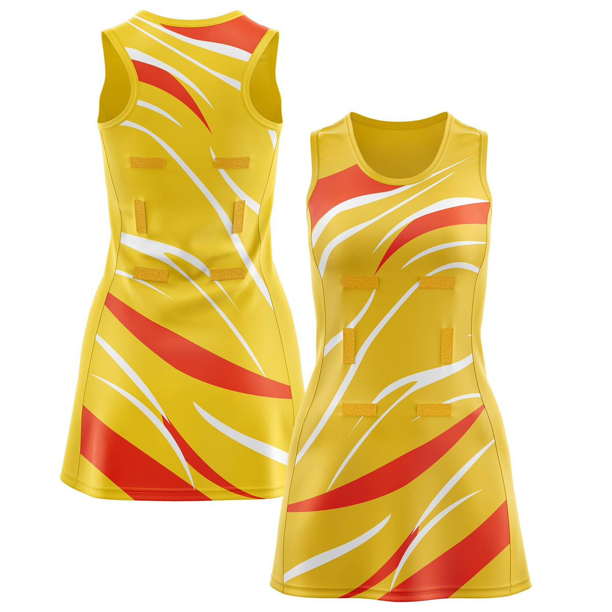 Custom Gold Orange Dynamic Stripes Breathable &amp; Quick-Drying Netball Dress |KXKSHOP