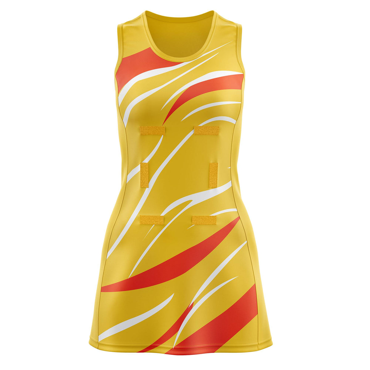 Custom Gold Orange Dynamic Stripes Breathable &amp; Quick-Drying Netball Dress