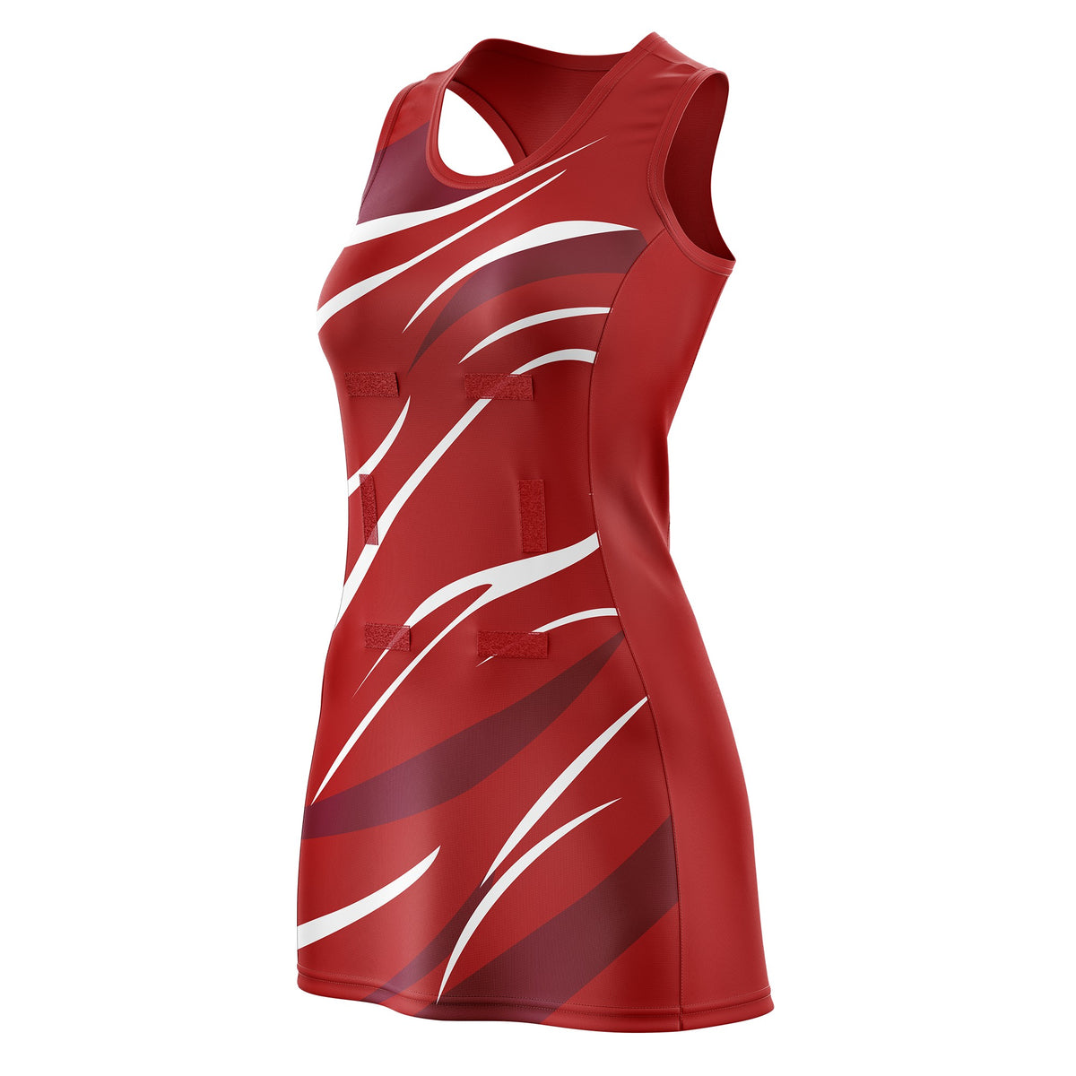 Custom Red Burgundy Dynamic Stripes Moisture-Wicking Netball Dress