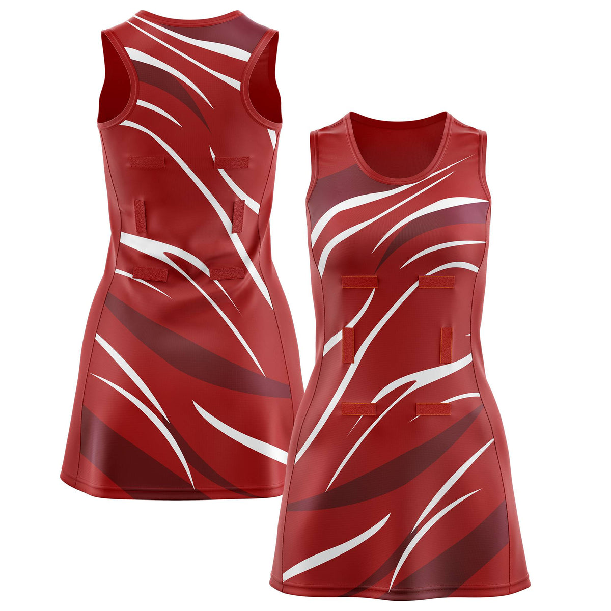 Custom Red Burgundy Dynamic Stripes Moisture-Wicking Netball Dress |KXKSHOP